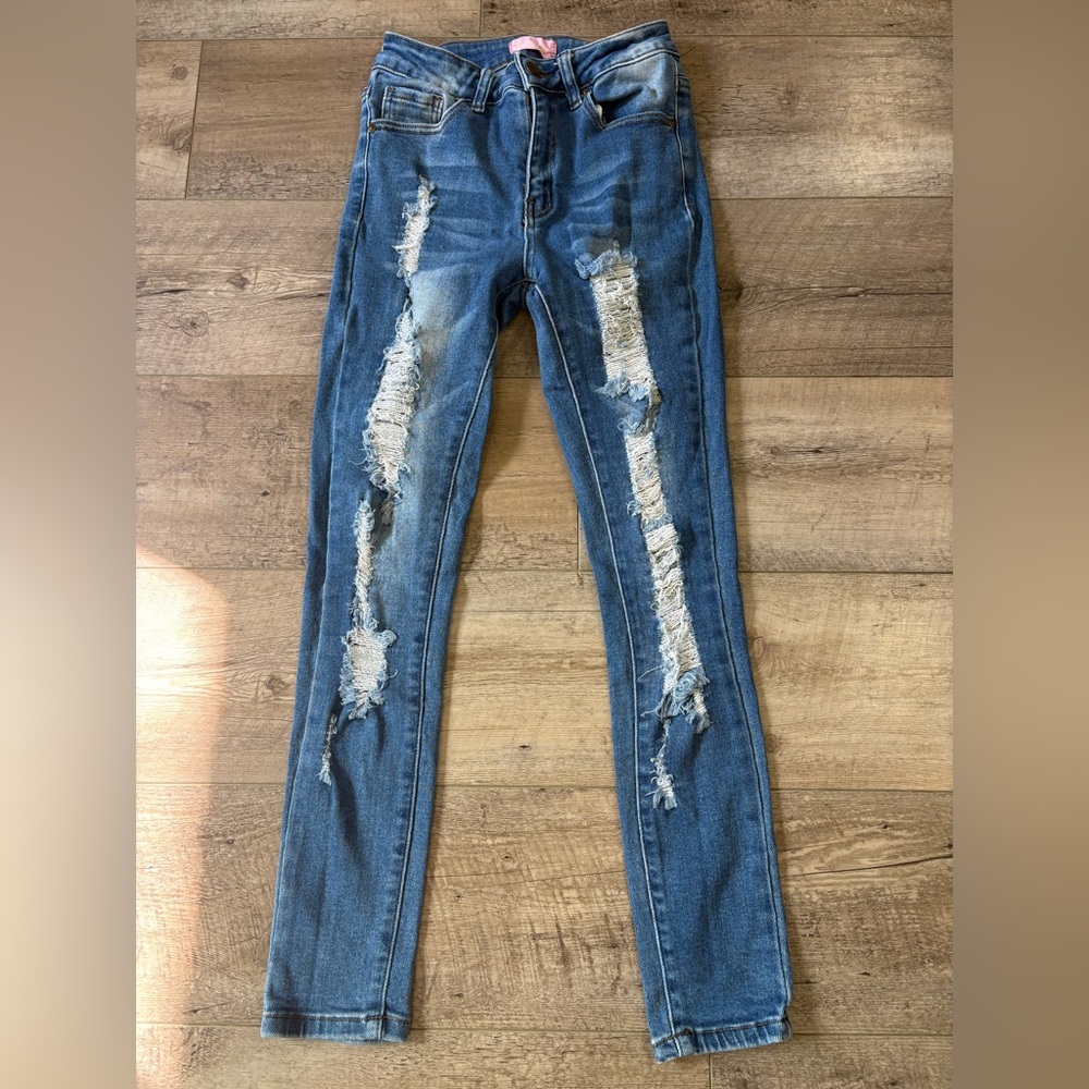 BAMBOO Ripped Blue Skinny Jeans